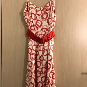 Red and white circle print silk dress -Sz8